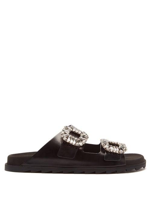 Roger Vivier - Slidy Viv Crystal-embellished Leather Slides - Womens - Black