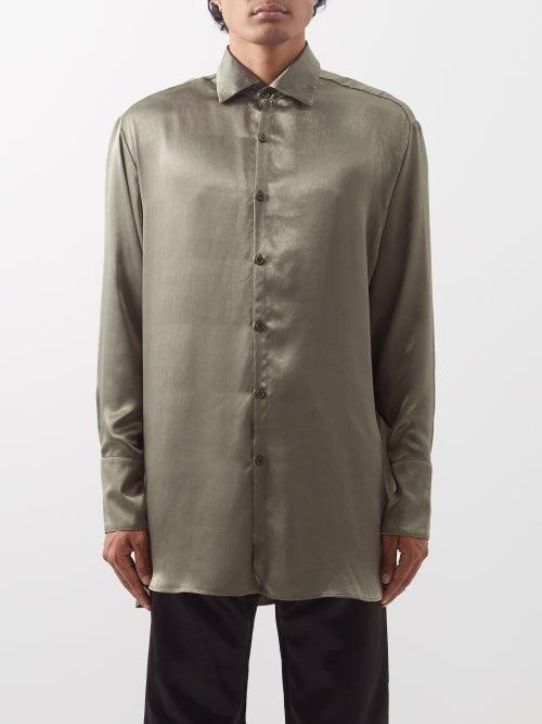 Ludovic De Saint Sernin - Go To Oversized Satin Shirt - Mens - Khaki
