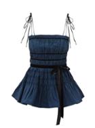 Matchesfashion.com Molly Goddard - Cressie Peplum Velvet-trim Shirred Taffeta Top - Womens - Navy