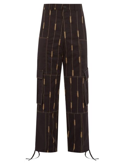 Matchesfashion.com Jacquemus - Wheat Embroidered Straight Leg Twill Trousers - Mens - Black