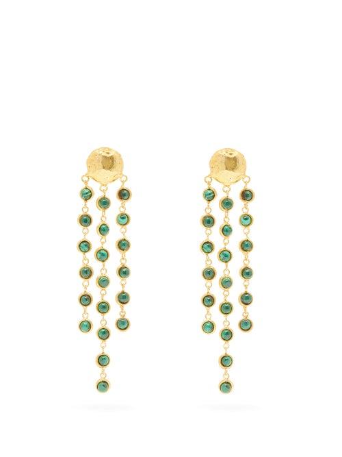 Matchesfashion.com Sylvia Toledano - Malachite Waterfall Drop Clip Earrings - Womens - Green