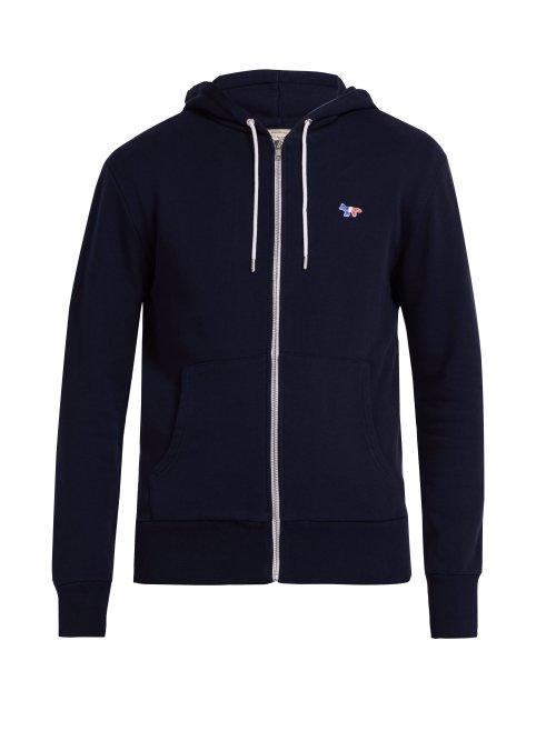 Matchesfashion.com Maison Kitsun - Zip Through Cotton Hooded Sweatshirt - Mens - Navy