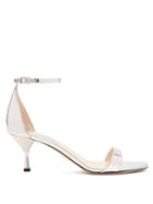 Matchesfashion.com Prada - Mirrored Leather Kitten Heel Sandals - Womens - Silver