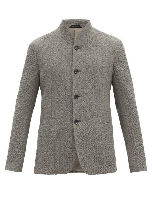 Matchesfashion.com Giorgio Armani - Single-breasted Seersucker Blazer - Mens - Grey