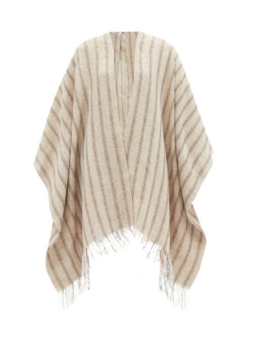 Brunello Cucinelli - Tasselled Striped Linen-blend Poncho - Womens - Multi
