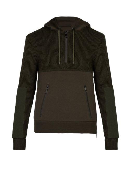 Matchesfashion.com Neil Barrett - Hybrid Hooded Knitted Sweatshirt - Mens - Khaki