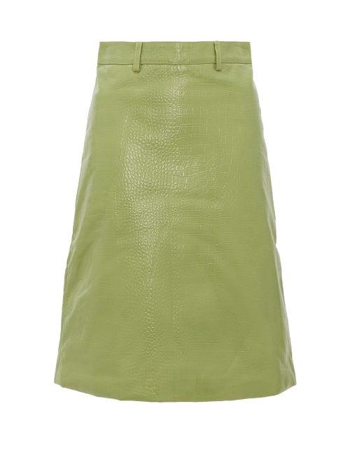 Matchesfashion.com Dodo Bar Or - Lolita Crocodile-effect Leather Skirt - Womens - Light Green