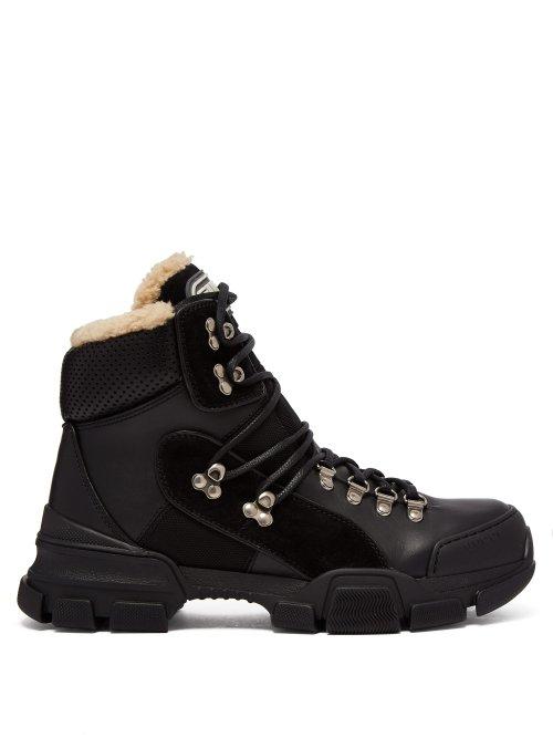 Matchesfashion.com Gucci - Flashtrek Wool Lined Leather High Top Trainers - Womens - Black