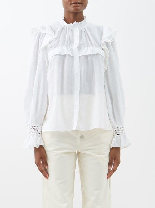 Isabel Marant Toile - Gilatedy High-neck Ruffled Cotton-blend Blouse - Womens - White