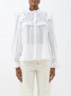Isabel Marant Toile - Gilatedy High-neck Ruffled Cotton-blend Blouse - Womens - White