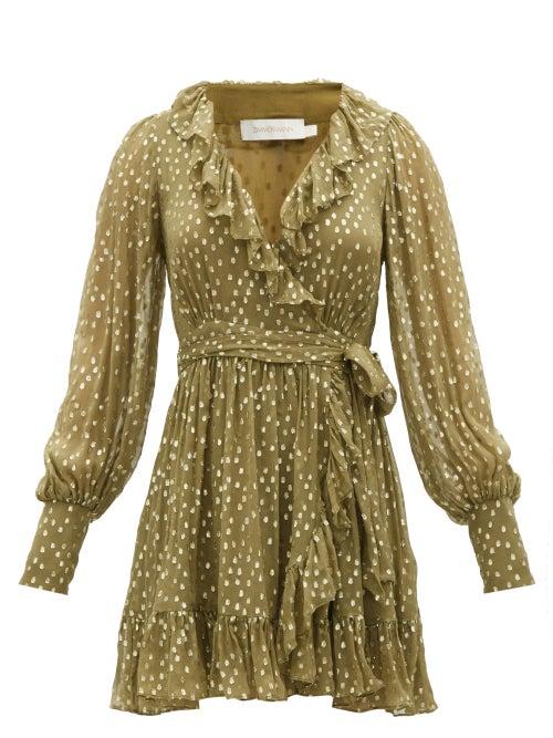 Zimmermann - Dancer Fil-coup Georgette Mini Dress - Womens - Khaki Print