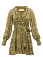 Zimmermann - Dancer Fil-coup Georgette Mini Dress - Womens - Khaki Print