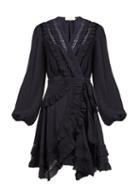 Matchesfashion.com Zimmermann - Moncur Frill Trimmed Silk Wrap Dress - Womens - Navy