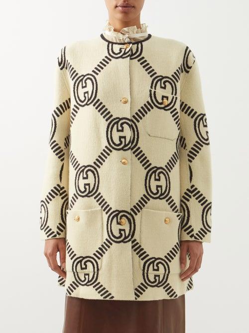 Gucci - Reversible Gg-jacquard Wool-blend Cardigan - Womens - Ivory Multi