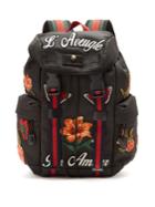 Gucci Floral-appliqu Techno-canvas Backpack