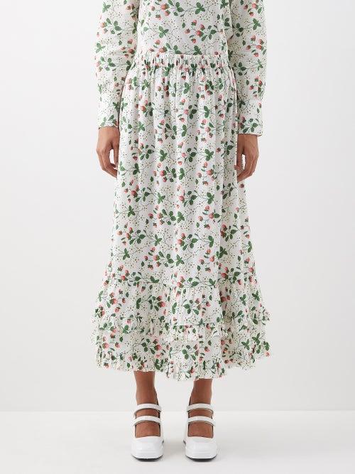 Batsheva - X Laura Ashley Pembroke Strawberry-print Skirt - Womens - White Multi