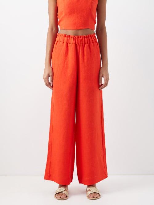 Casa Raki - Natalia Organic-linen Wide-leg Trousers - Womens - Mid Red