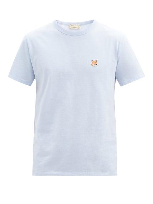 Matchesfashion.com Maison Kitsun - Fox-patch Cotton-jersey T-shirt - Mens - Light Blue
