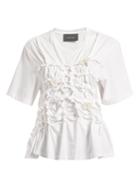 Matchesfashion.com Simone Rocha - Pearl Embellished Gathered Cotton T Shirt - Womens - White