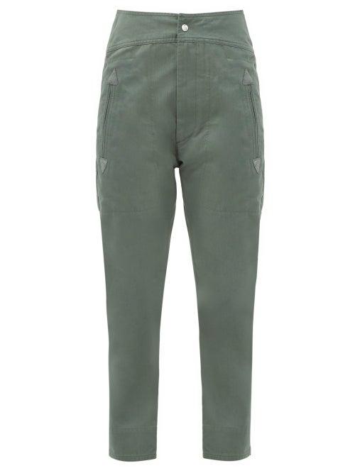 Matchesfashion.com Isabel Marant Toile - Raluniae High-rise Cotton Straight-leg Trousers - Womens - Khaki