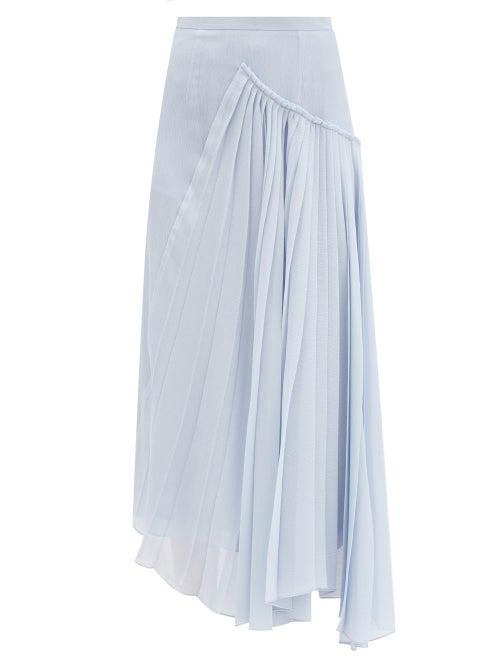 Matchesfashion.com Rochas - Asymmetric Pliss Silk-crepe Skirt - Womens - Light Blue