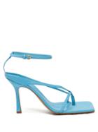Matchesfashion.com Bottega Veneta - Squared Leather Sandals - Womens - Blue