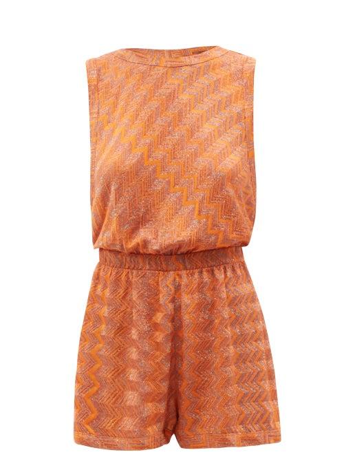 Missoni Mare - Zigzag-jacquard Knit Playsuit - Womens - Orange