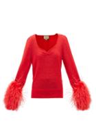 Gucci - Feather-trimmed Mohair-blend Sweater - Womens - Red
