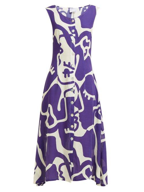 Matchesfashion.com Bower - Jane Abstract Print Midi Dress - Womens - Blue Print