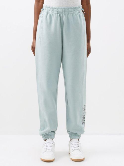 Moncler - Logo-print Cotton-blend Fleece Track Pants - Womens - Light Green