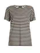 Matchesfashion.com Balmain - Button Embellished Striped T Shirt - Womens - Black White