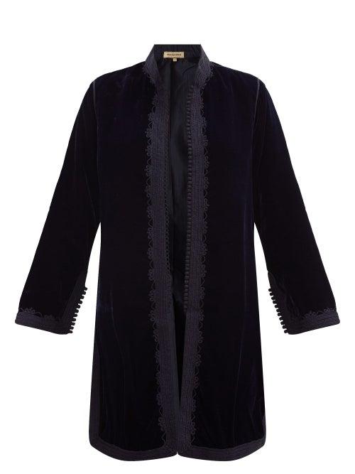 Matchesfashion.com Muzungu Sisters - Fatima Woven-trim Velvet Jacket - Womens - Navy