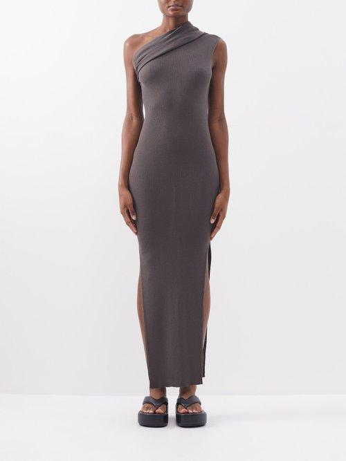 Rick Owens - One-shoulder Ribbed Wool-jersey Dress - Womens - Dark Beige