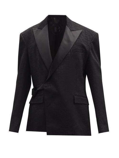 Matchesfashion.com Balmain - Wraparound Monogram-jacquard Blazer - Mens - Black