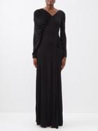 Saint Laurent - Asymmetric Draped Jersey Maxi Dress - Womens - Black