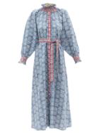 Matchesfashion.com Muzungu Sisters - Alice Hand-embroidered Linen Maxi Dress - Womens - Blue Print