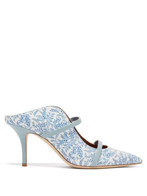 Matchesfashion.com Malone Souliers - Maureen Floral-print Mules - Womens - Light Blue