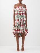 Emilia Wickstead - Baiba Off-shoulder Floral-print Silk-crepe Dress - Womens - Red Multi
