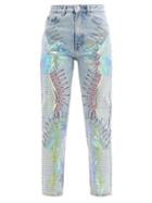 Ladies Rtw Germanier - Upcycled Swarovski-crystal Abstract-print Jeans - Womens - Denim Multi