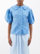 Thierry Colson - Vanina Puff-sleeve Cotton Blouse - Womens - Light Blue