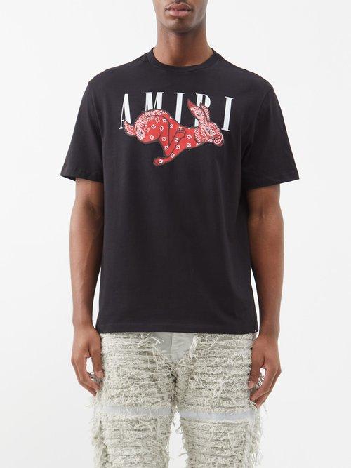 Amiri - Rabbit-appliqu Cotton-jersey T-shirt - Mens - Black