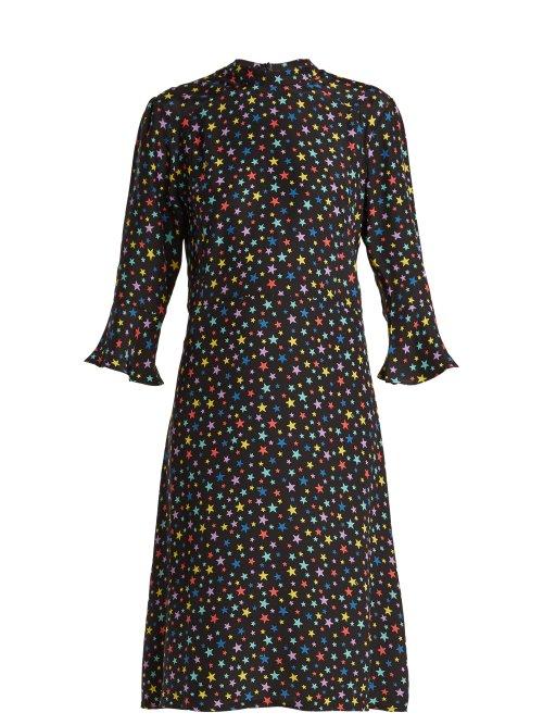 Matchesfashion.com Hvn - Ashley Rainbow Star Print Silk Dress - Womens - Black Print
