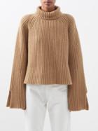 Khaite - Genoa Ribbed Cashmere Roll-neck Sweater - Womens - Light Tan