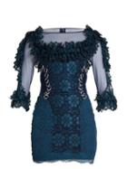 Matchesfashion.com Christopher Kane - Contrast Panel Ring Embellished Lace Mini Dress - Womens - Navy
