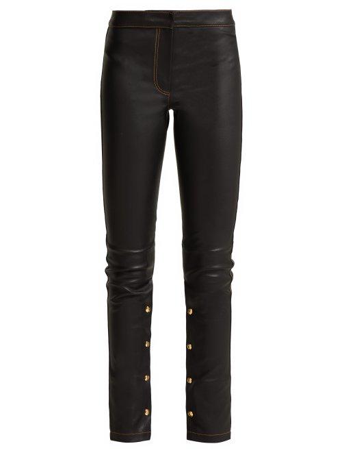 Matchesfashion.com Loewe - Mid Rise Skinny Leg Leather Trousers - Womens - Black