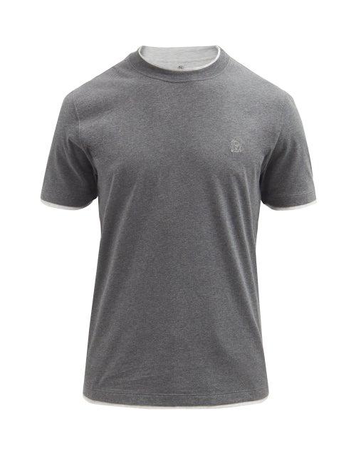 Mens Rtw Brunello Cucinelli - Layered-effect Cotton-jersey T-shirt - Mens - Dark Grey