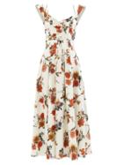 Brock Collection - Tamiko Ruched Floral-print Cotton-poplin Dress - Womens - Red White