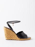 Saint Laurent - Paloma 95 Leather And Jute Wedges - Womens - Black