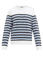 Matchesfashion.com Balmain - Logo Stripe Cotton Jersey T Shirt - Mens - Black Blue