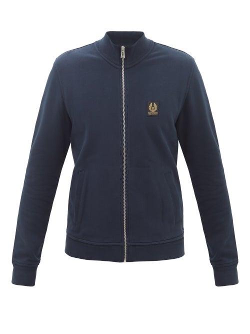 Belstaff - Logo-patch Zipped Cotton-jersey Sweatshirt - Mens - Navy